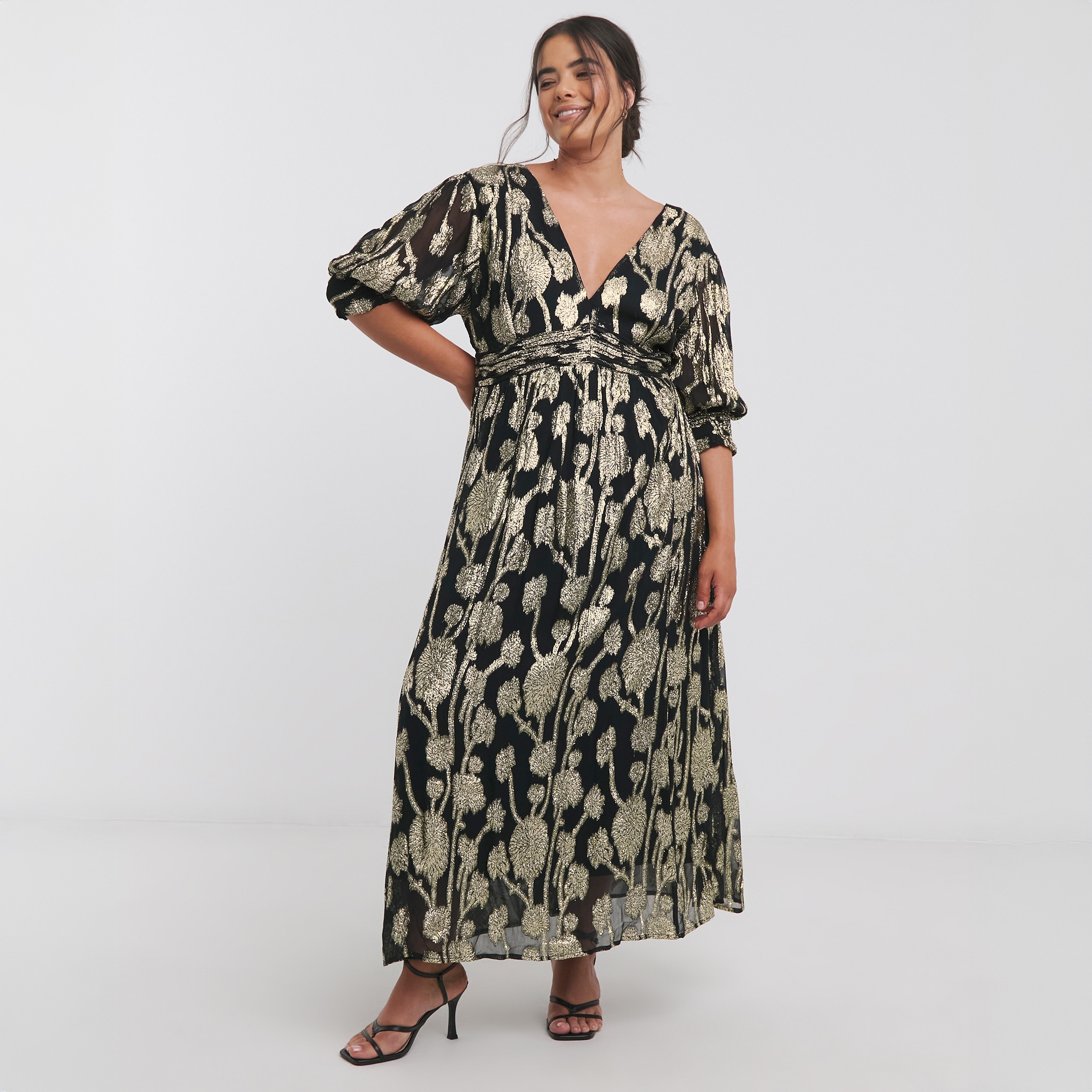Black and gold patterend occasions dress