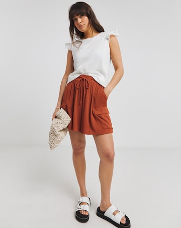 Simply Be White Broderie Frill T-Shirt with Ladder Trim
