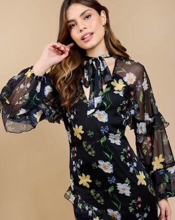 Little Mistress Floral Frill Midaxi Dress
