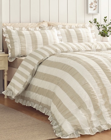 Catherine Lansfield Seersucker Frill Stripe Duvet Cover Set