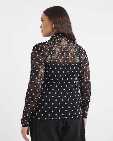 Black Spot Print Lace Top