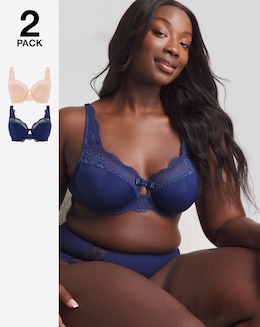 Pretty Secrets (2 Pack) Lottie Lace Micro Full Cup Wired Bras (B-G) Navy/Blush