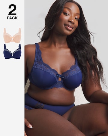 Pretty Secrets 2 Pack Lottie Lace Navy/Blush Full Cup Wired Bras B-G