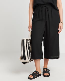 Simply Be Black Tie Waist Linen Culottes