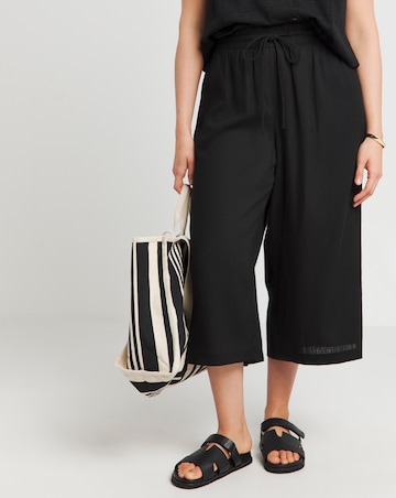 Simply Be Black Tie Waist Linen Culottes