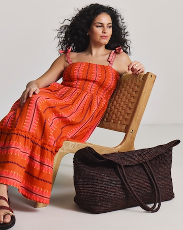 Jacquard Stripe Shirred Maxi Beach Dress