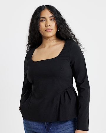 Black Bengaline Scoop Neck Blouse