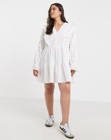 Simply Be White Cotton Broderie Frill Detail Shirt Dress