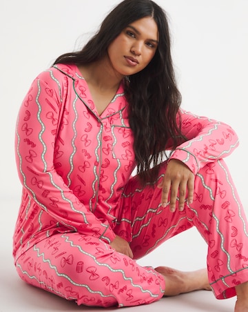 Chelsea Peers Classic Button Up Pyjama Set Pasta Stripe Print
