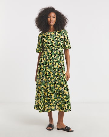 Lemon Print Spun Viscose Midi Dress