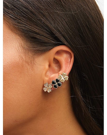 Mood Gold & Jet Crystal Clover Stud Earrings - Pack of 3