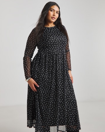 Spot Print Mesh Midi Dress