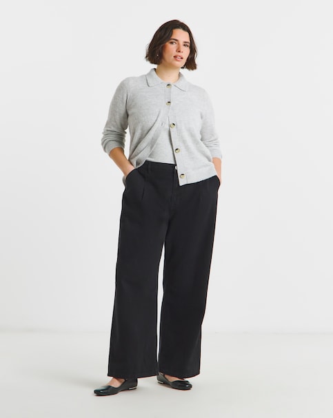 Washed Black Pleat Detail Wide Leg Jeans