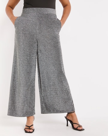 Silver Glitter Knit Wide Leg Trousers