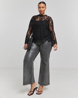 Wide Sleeve Sheer Lace Blouse