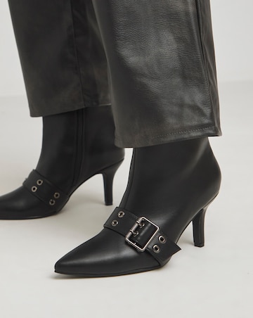 Raven Kitten Heel Boots With Eyelet Strap Detailing - Wide Fit (E)