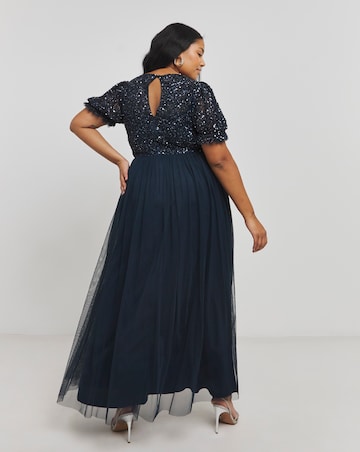 Maya Puff Sleeve Delicate Sequin Tulle Maxi Dress