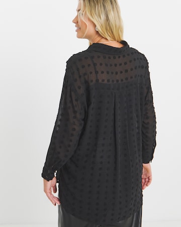 Black Relaxed Dip Back Georgette Dobby Shirt