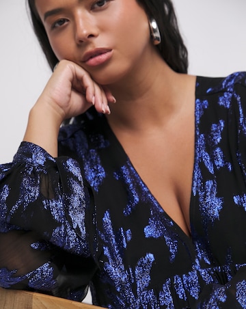 Blue/Black Jacquard Smock Dress