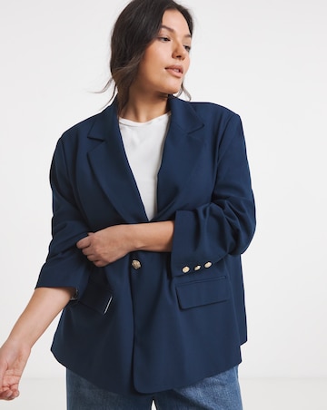 Simply Be Navy Oversized Blazer with Gold Button Detail