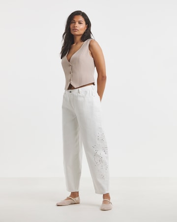 Simply Be White Broderie Detail Barrel Leg Jeans