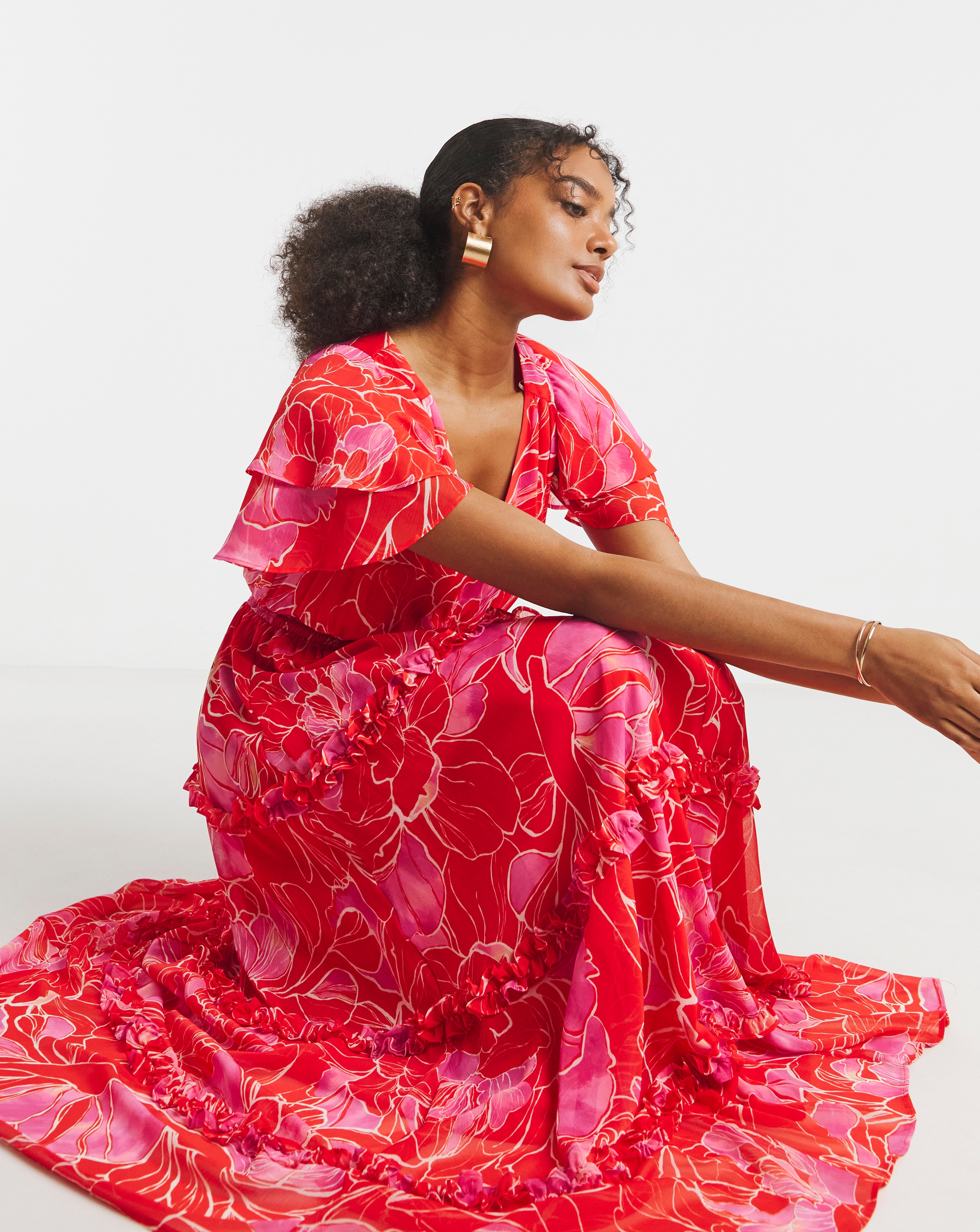 Robe De Soirée Dentelle Framboise Joanna Hope UK 14, Style Rabat Avec Franges - Neuve