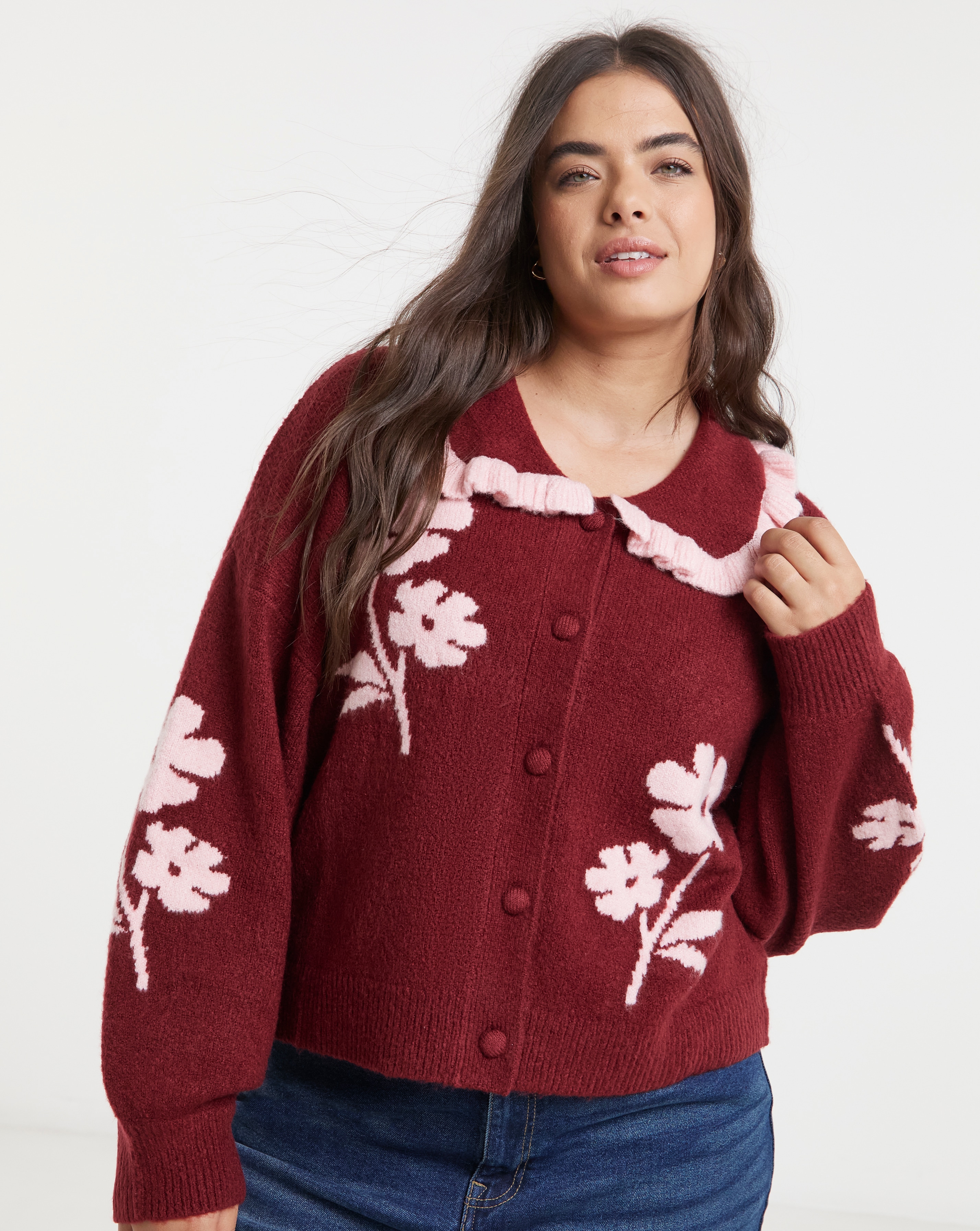 Neon Rose Scallop Collar Flower Cardigan | Simply Be