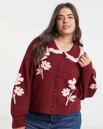 Neon Rose Scallop Collar Flower Cardigan
