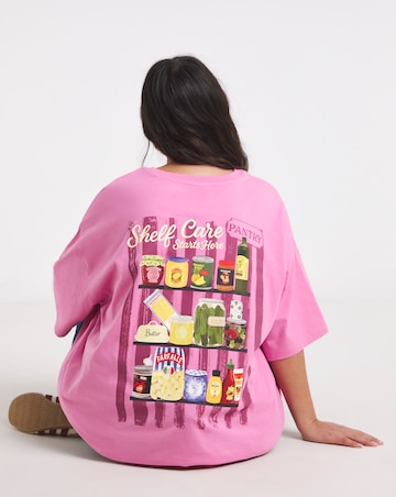 Pink Shelf Care Embroidered Oversized Graphic T-Shirt