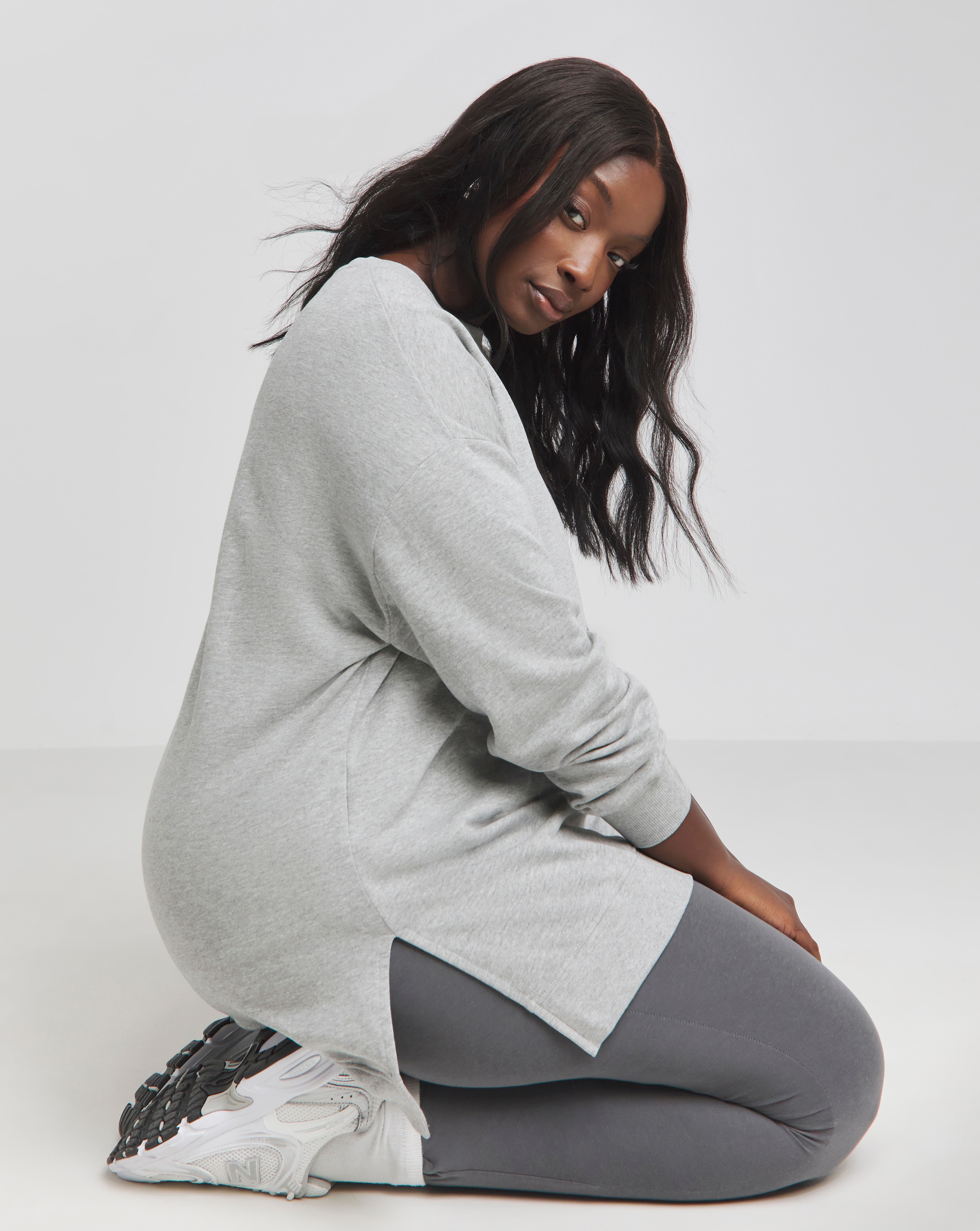 Basic Grey Marl Side Split Longline Sweatshirt Tunic Simply Be