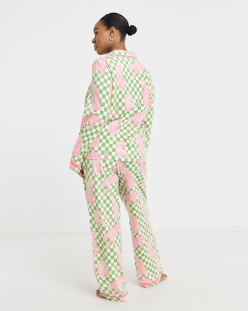 Chelsea Peers Organic Cotton Classic Pyjama Set Checkerboard Leopards Print