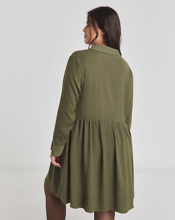 Khaki Herringbone Twill Smock Dress With Pockets