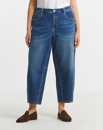 Mid Wash Cropped Barrel Jeans