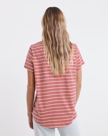 Simply Be Black & Pink Stripe 2 Pack Curved Hem Longline T-Shirts