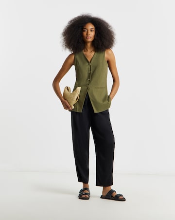 Black Tie Waist Linen Barrel Trousers