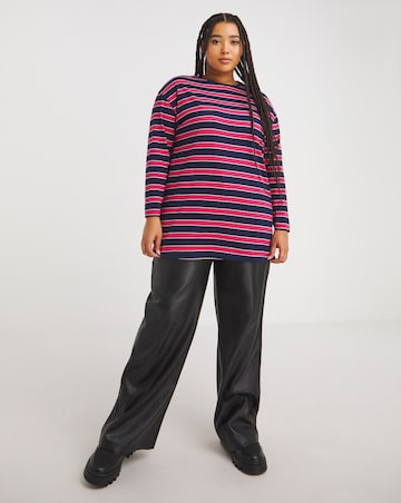 Stripe Long Sleeve Longline Oversized Tee