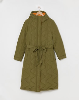 Khaki Zig Zag Quilt Longline Coat