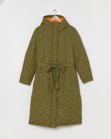 Khaki Zig Zag Quilt Longline Coat