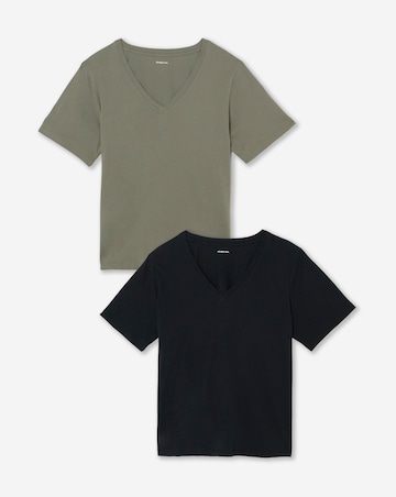 Simply Be Khaki and Black 2 Pack V Neck T-Shirts