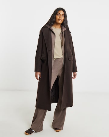 Chocolate Cut & Sew Ribbed Zip Through Hoodie