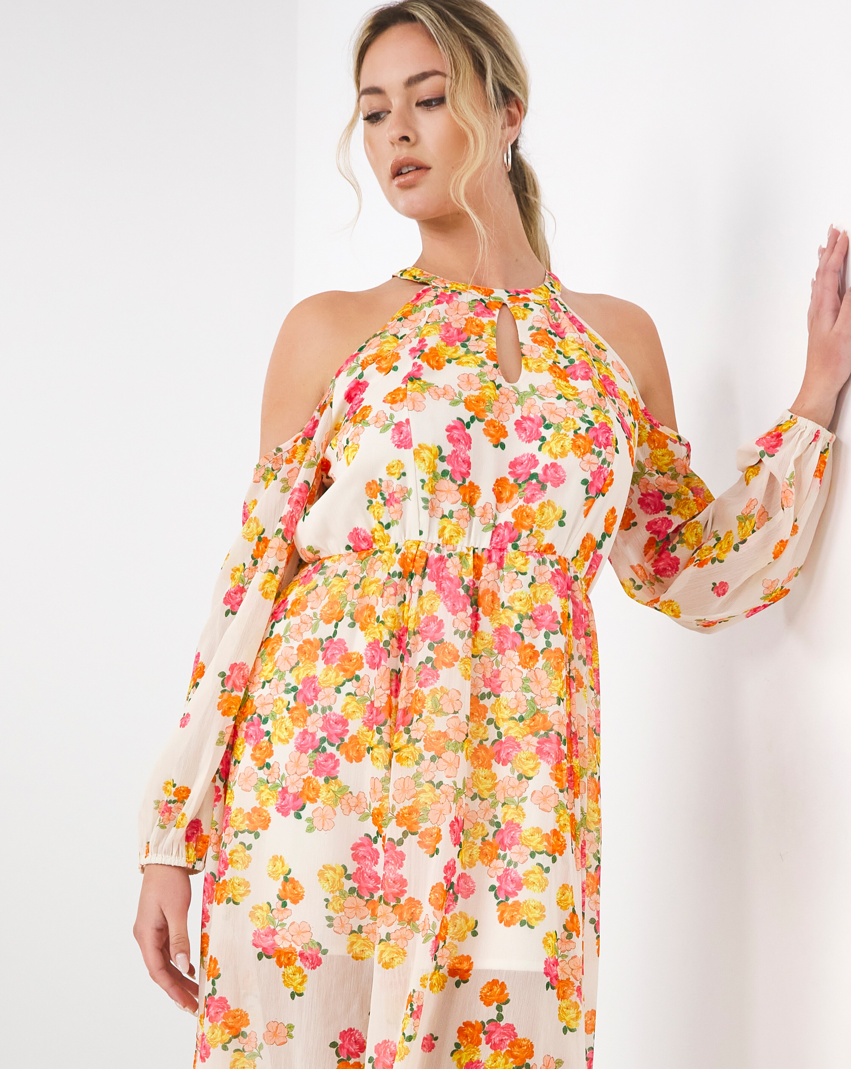 Cold shoulder dip hem dress online