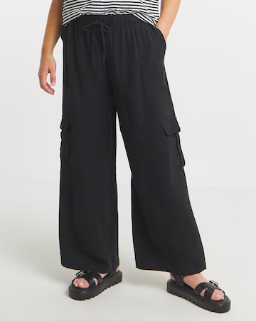 Simply Be Black Drawcord Waist Utility Wide Leg Trousers