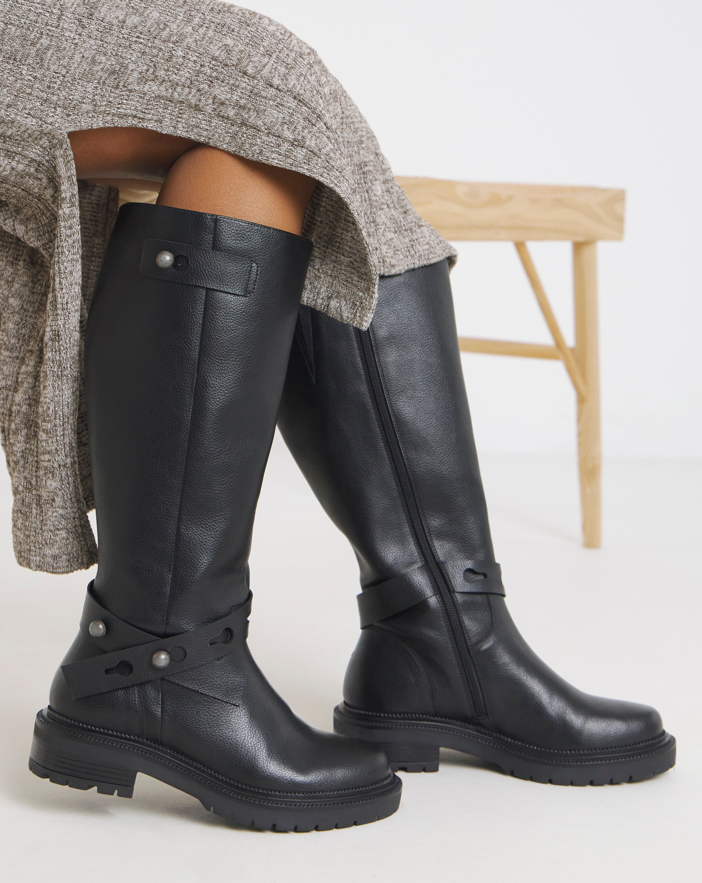 Veronica Knee High Wrap Detail Boots - Extra Wide Fit (EEE) & Super Curvy Calf
