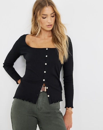 Black Long Sleeve Button Through Ribbed Cardi