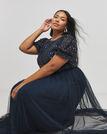 Maya Puff Sleeve Delicate Sequin Tulle Maxi Dress