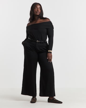 Simply Be Black Lyocell Pleat Detail Wide Leg Jeans