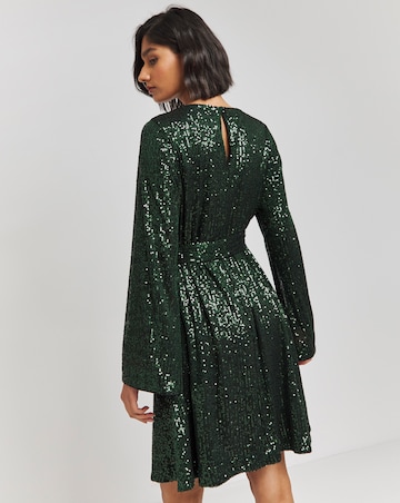 Green Sequin Skater Dress