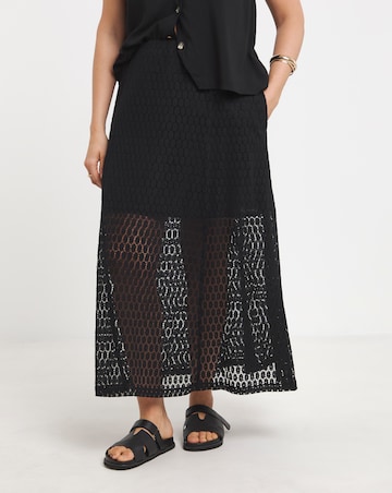 Simply Be Black Lace Midaxi Aline Skirt