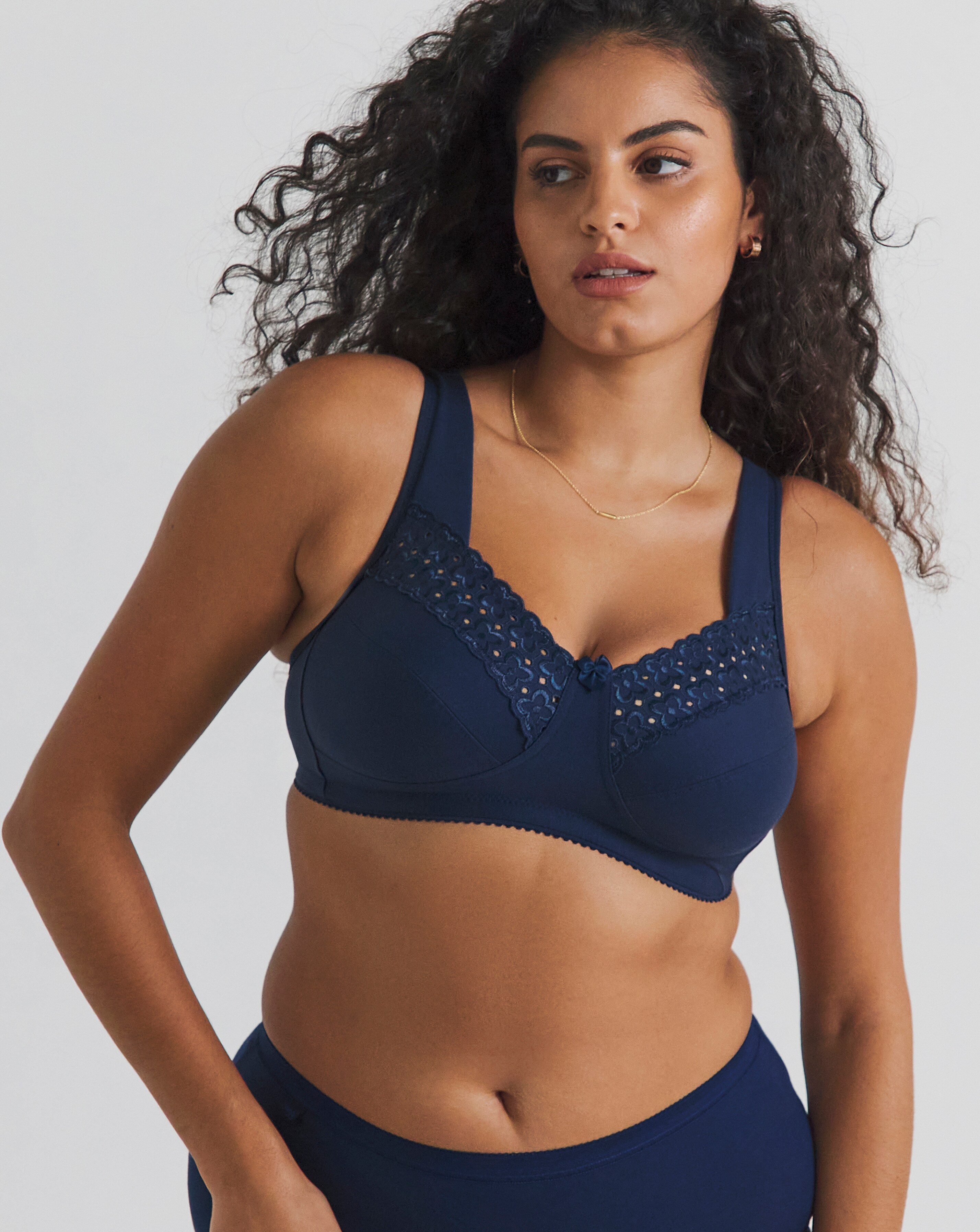 Miss Mary of Sweden Broderie Anglaise Cotton Non Wired Bra Dark Blue