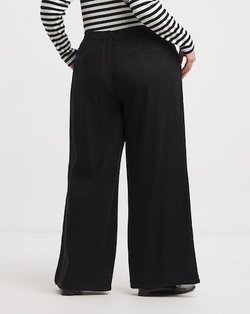 Black Draped Lyocell Wide Leg Jeans